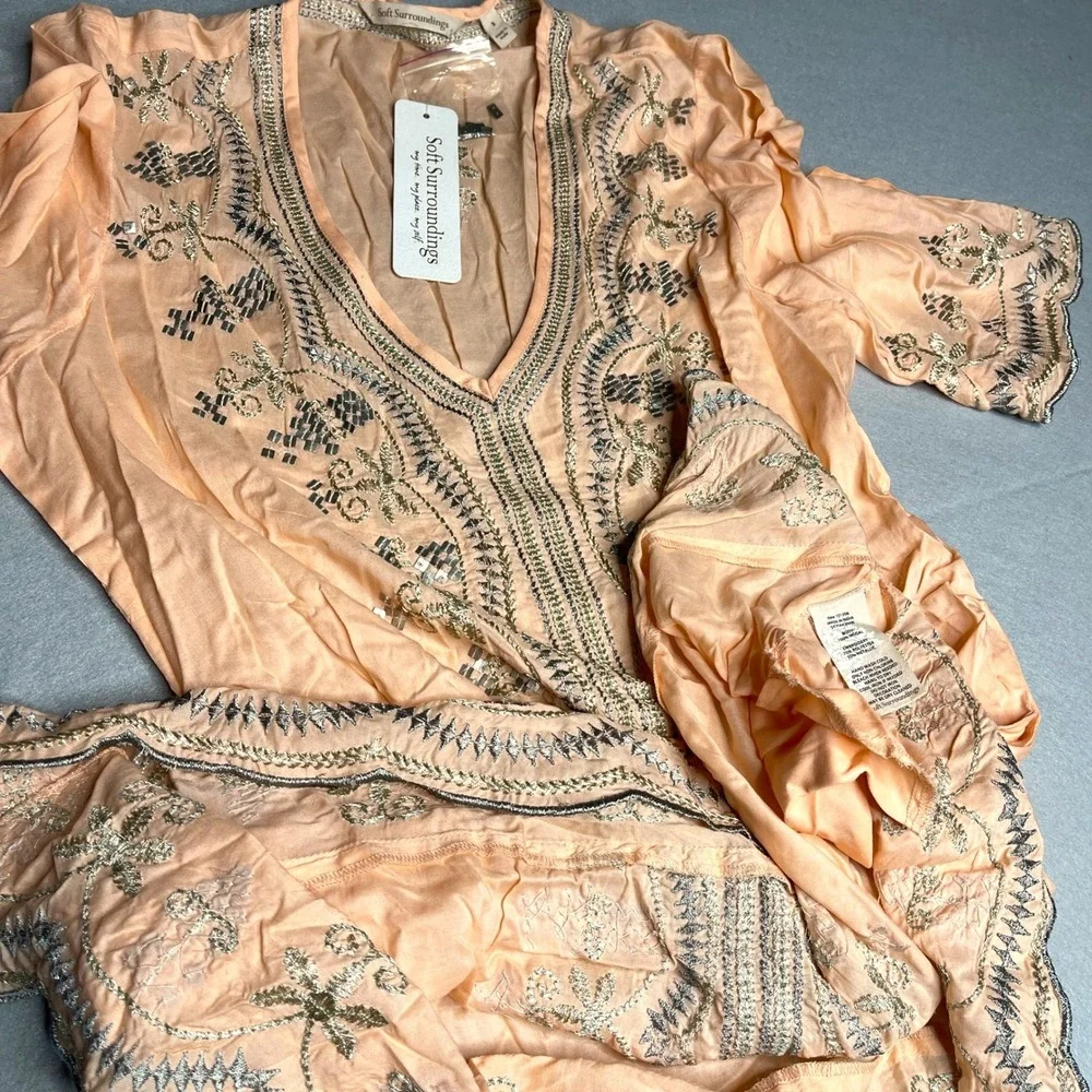 Soft Surroundings Boho Tunic Coverup Pink Coral Sequined Small - Picture 2 of 8